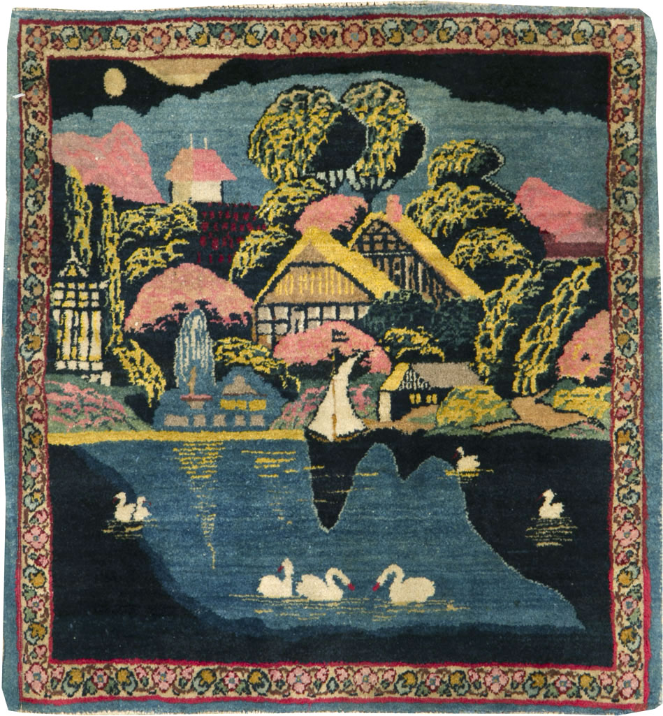 Vintage Persian Kerman Pictorial Rug, No.25357 - Gsblank