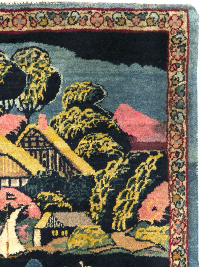 Vintage Persian Kerman Pictorial Rug, No.25357 - Gsblank