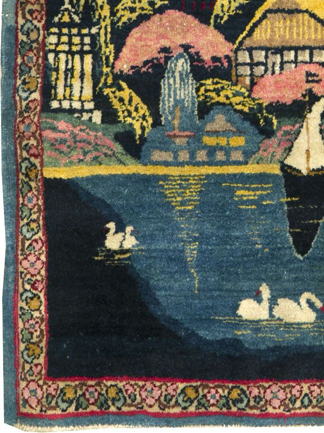 Vintage Persian Kerman Pictorial Rug, No.25357 - Gsblank