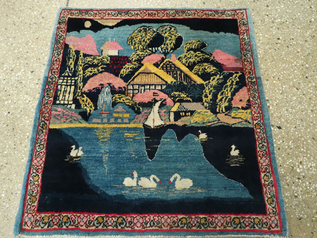 Vintage Persian Kerman Pictorial Rug, No.25357 - Gsblank
