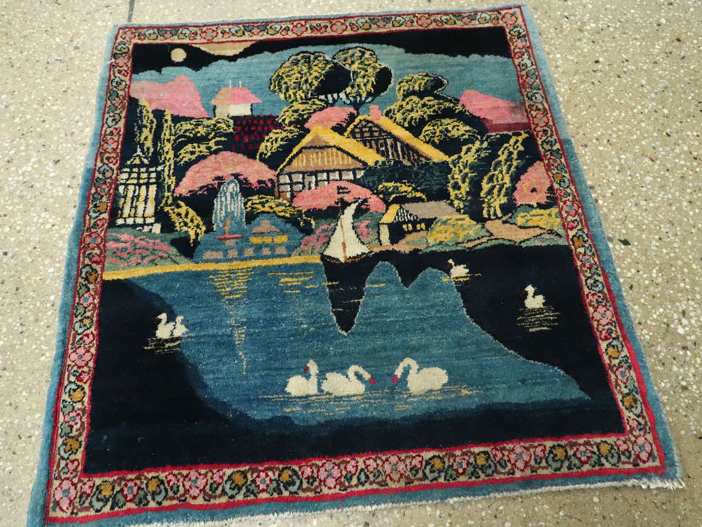 Vintage Persian Kerman Pictorial Rug, No.25357 - Gsblank