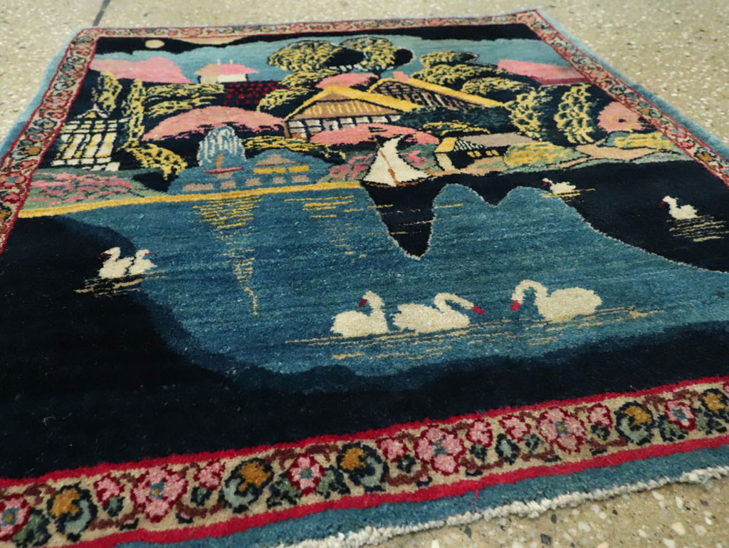 Vintage Persian Kerman Pictorial Rug, No.25357 - Gsblank