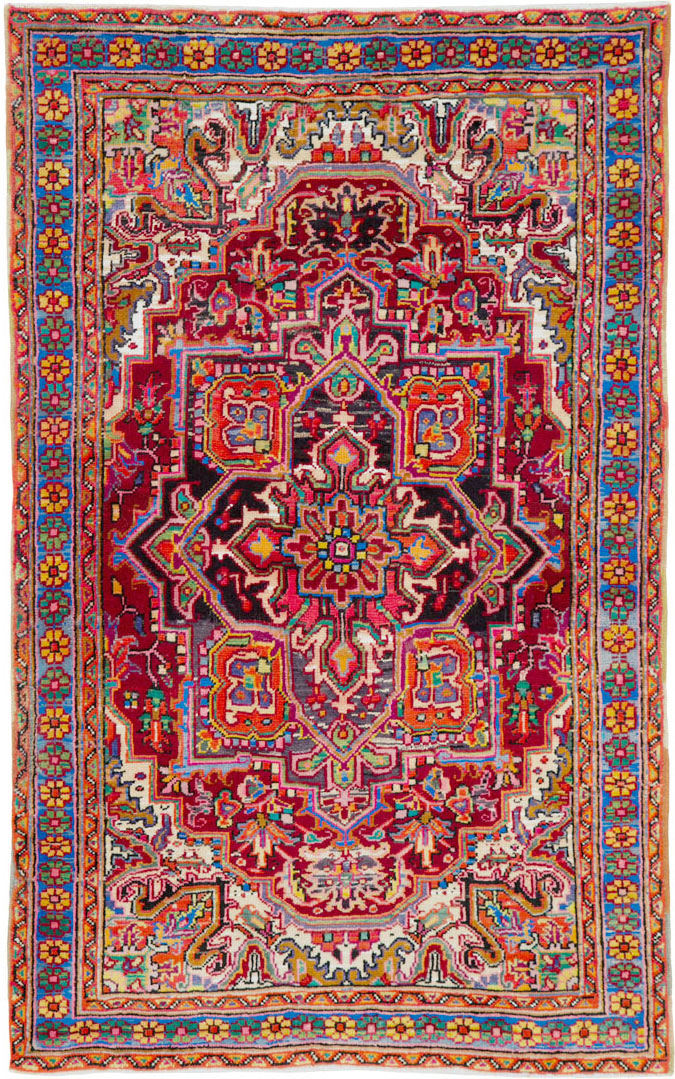 Vintage Persian Heriz Throw Rug (Pair: 1 of 2), No.25376 - Gsblank