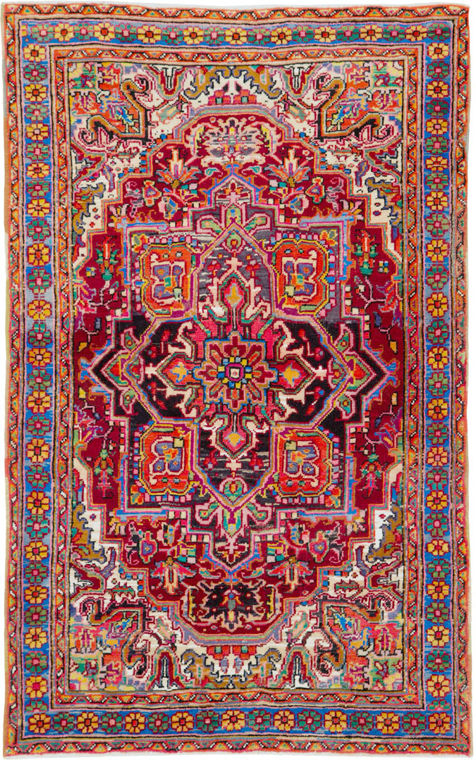Vintage Persian Heriz Throw Rug (Pair: 1 of 2), No.25376 - Gsblank
