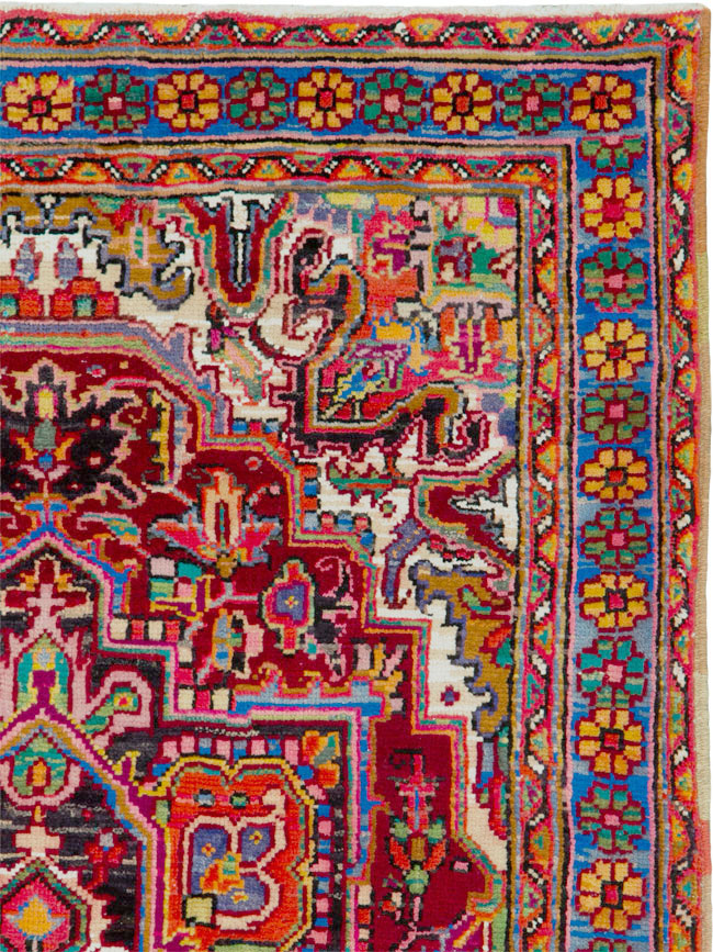 Vintage Persian Heriz Throw Rug (Pair: 1 of 2), No.25376 - Gsblank