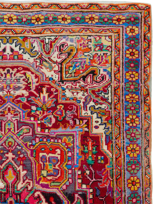 Vintage Persian Heriz Throw Rug (Pair: 1 of 2), No.25376 - Gsblank