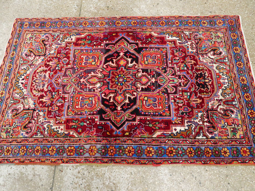 Vintage Persian Heriz Throw Rug (Pair: 1 of 2), No.25376 - Gsblank