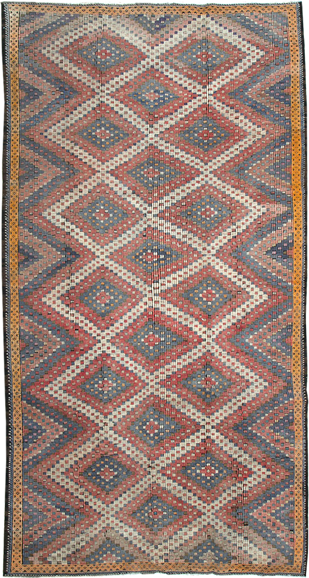 Vintage Turkish Flatweave Kilim Gallery Rug, No.25415 - Gsblank