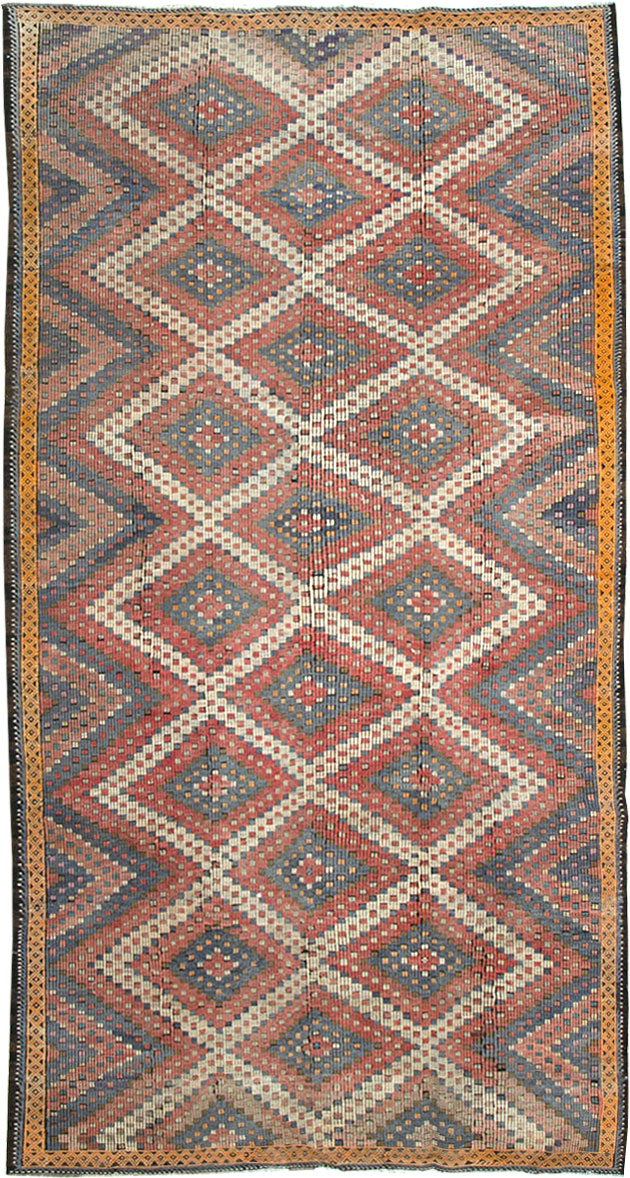 Vintage Turkish Flatweave Kilim Gallery Rug, No.25415 - Gsblank