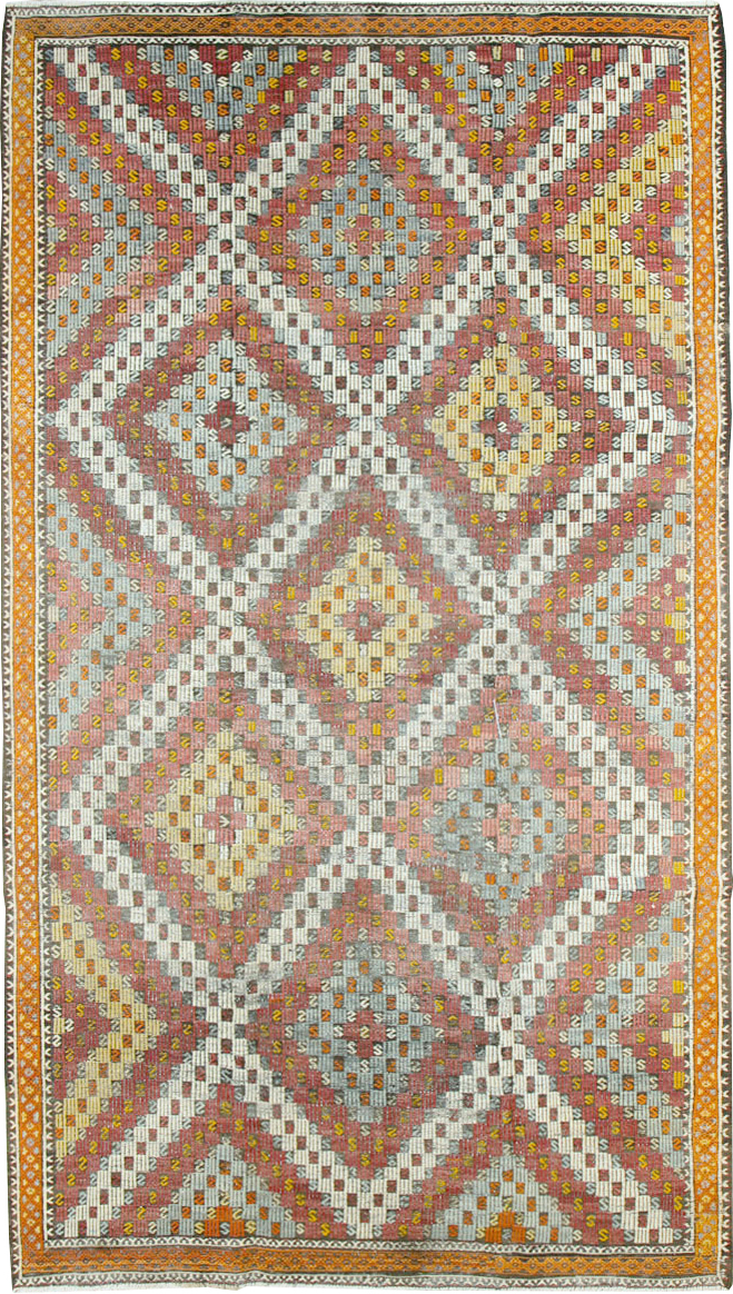 Vintage Turkish Flatweave Kilim Gallery Rug, No.25417 - Gsblank