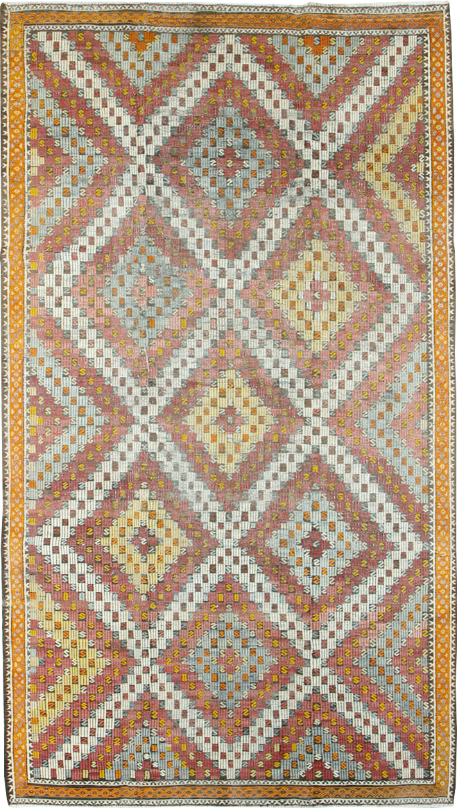 Vintage Turkish Flatweave Kilim Gallery Rug, No.25417 - Gsblank