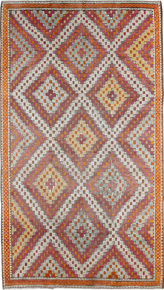 Vintage Turkish Flatweave Kilim Gallery Rug, No.25417 - Gsblank