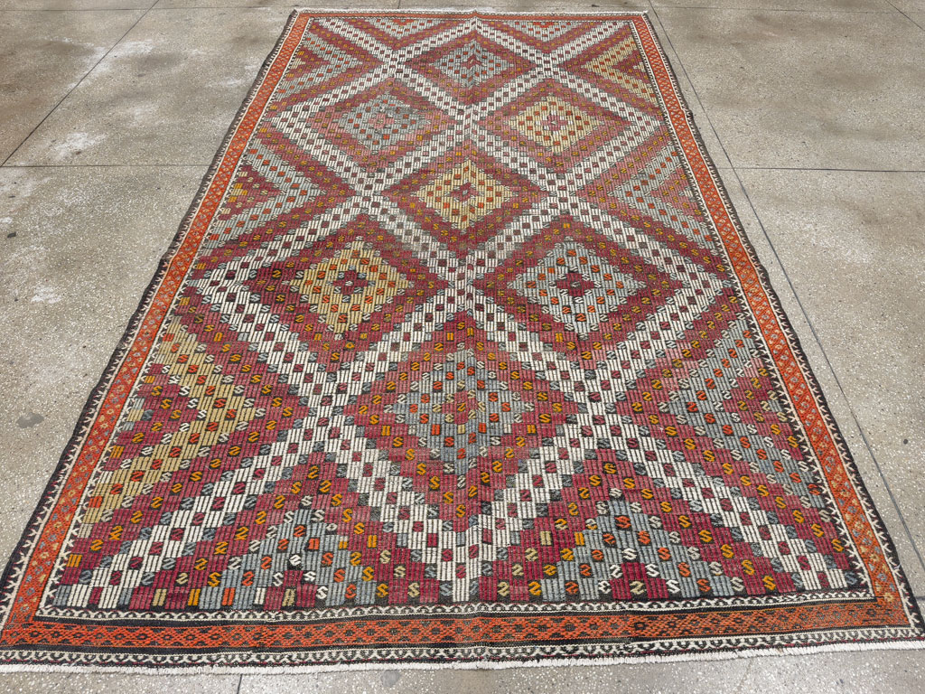 Vintage Turkish Flatweave Kilim Gallery Rug, No.25417 - Gsblank