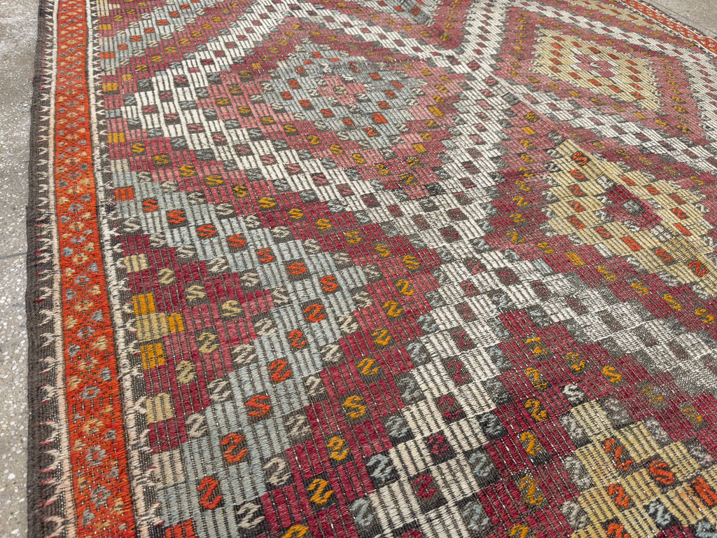 Vintage Turkish Flatweave Kilim Gallery Rug, No.25417 - Gsblank