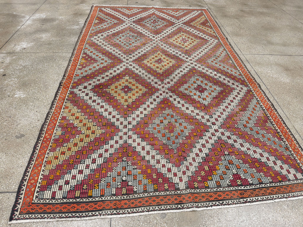 Vintage Turkish Flatweave Kilim Gallery Rug, No.25417 - Gsblank