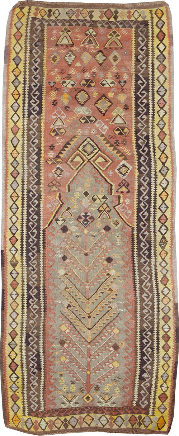 Vintage Turkish Flatweave Kilim Runner, No.25438 - Gsblank
