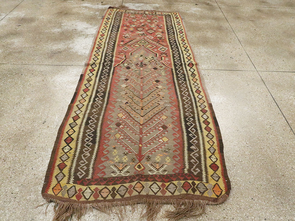 Vintage Turkish Flatweave Kilim Runner, No.25438 - Gsblank