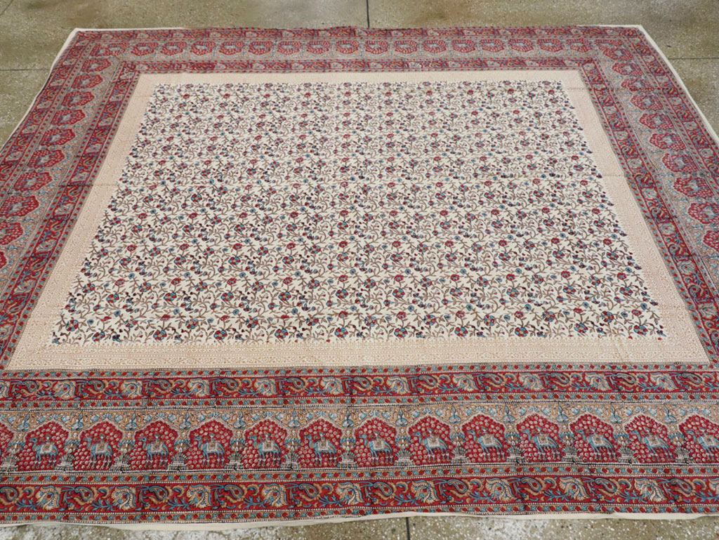 Vintage Persian Isfahan Ghalamkari Square Textile, No.25466 - Gsblank