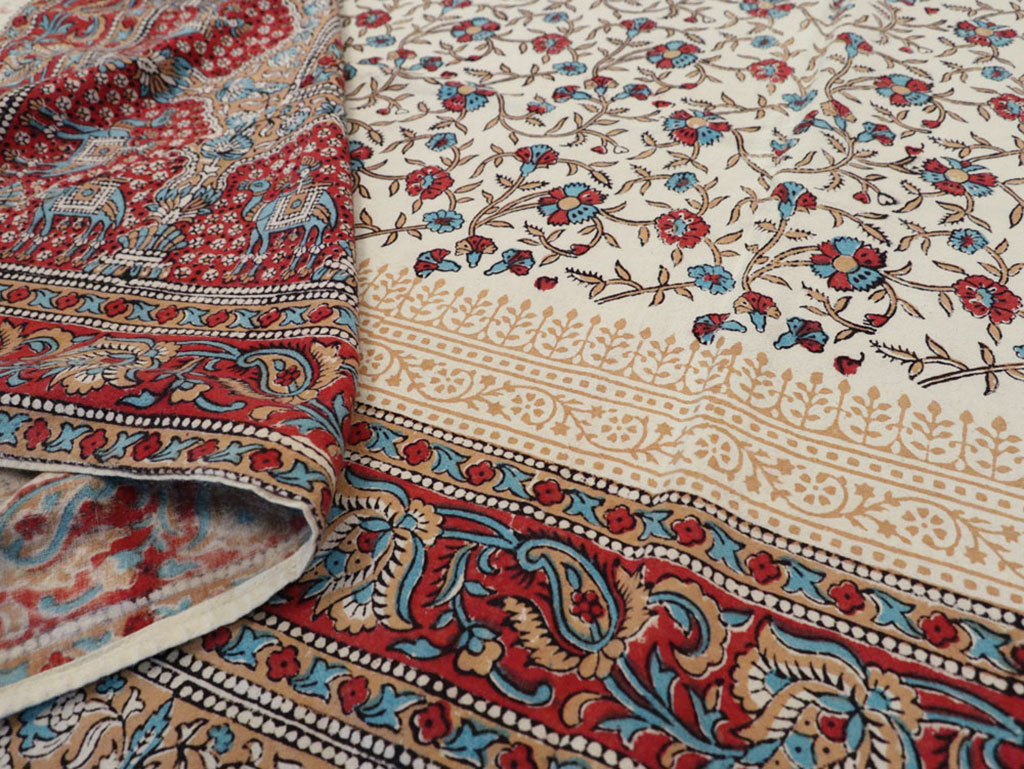 Vintage Persian Isfahan Ghalamkari Square Textile, No.25466 - Gsblank