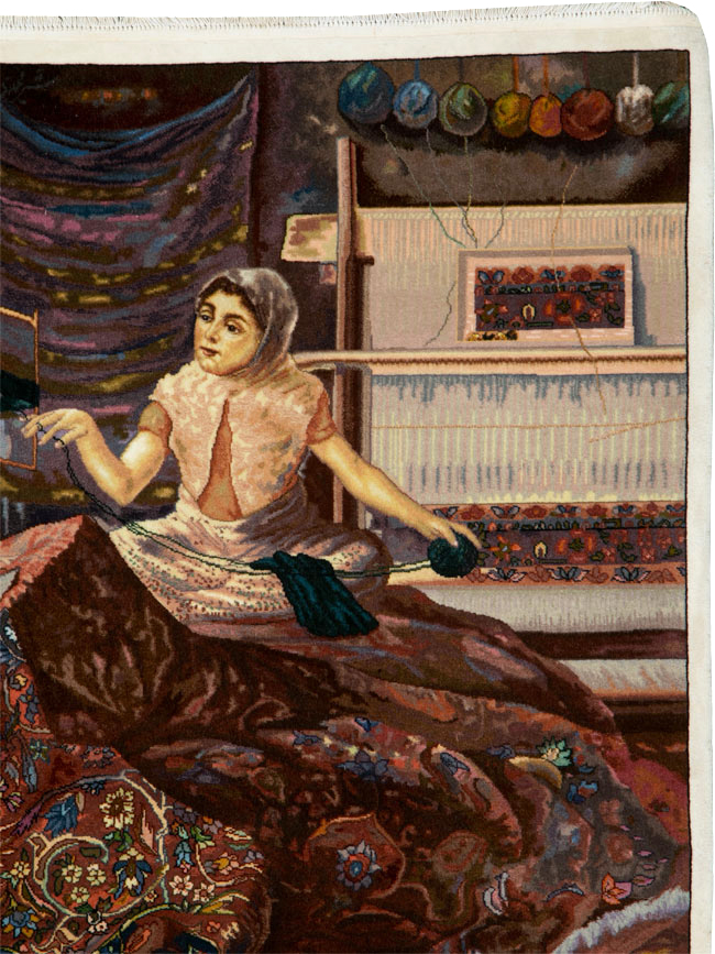 Vintage Persian Tabriz Pictorial Rug, No.25469 - Gsblank