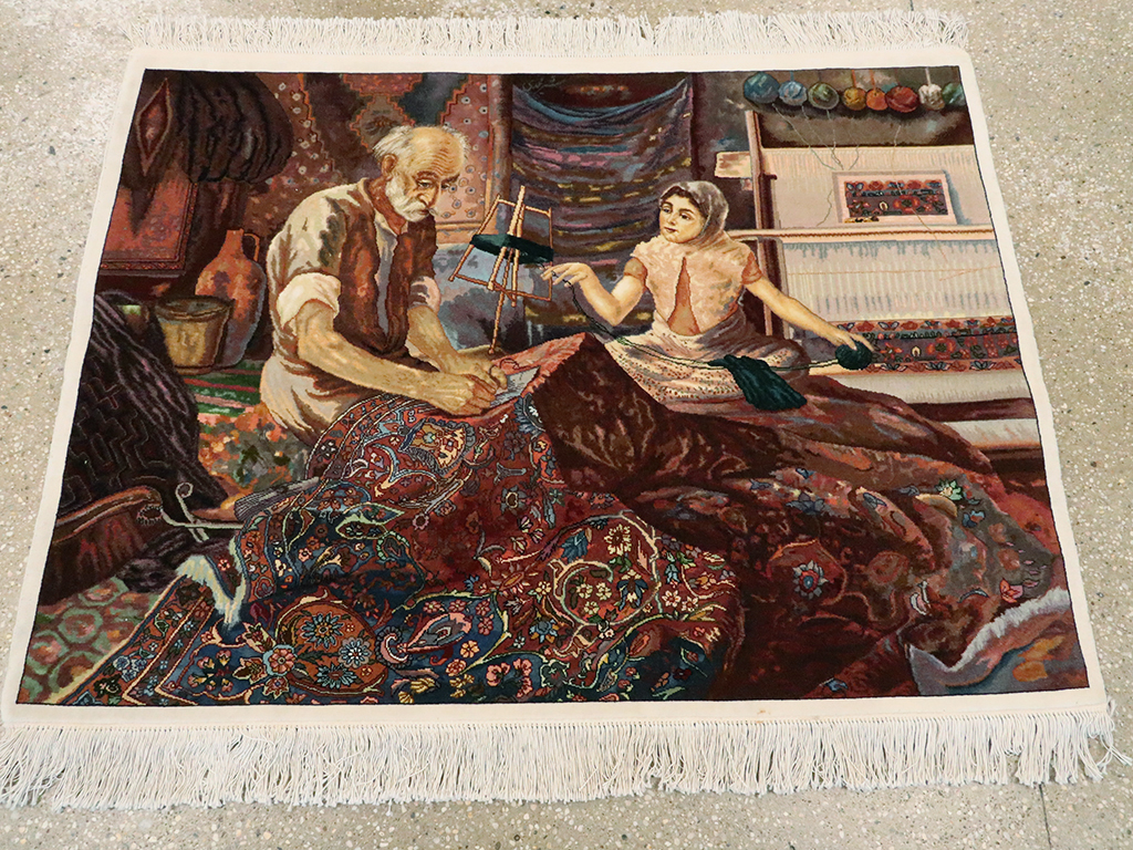 Vintage Persian Tabriz Pictorial Rug, No.25469 - Gsblank