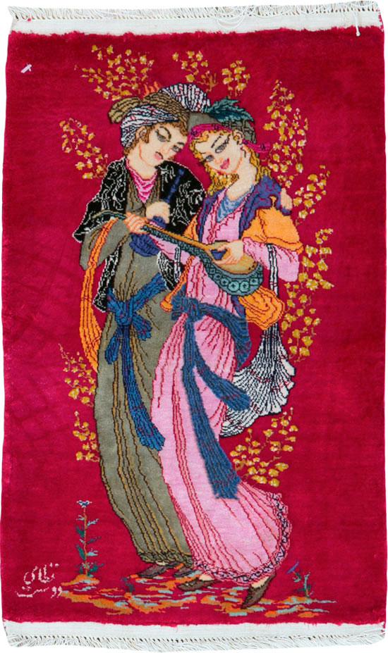 Vintage Persian Quom Pictorial Rug, No.25479 - Gsblank