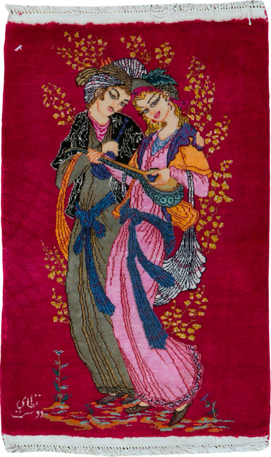 Vintage Persian Quom Pictorial Rug, No.25479 - Gsblank