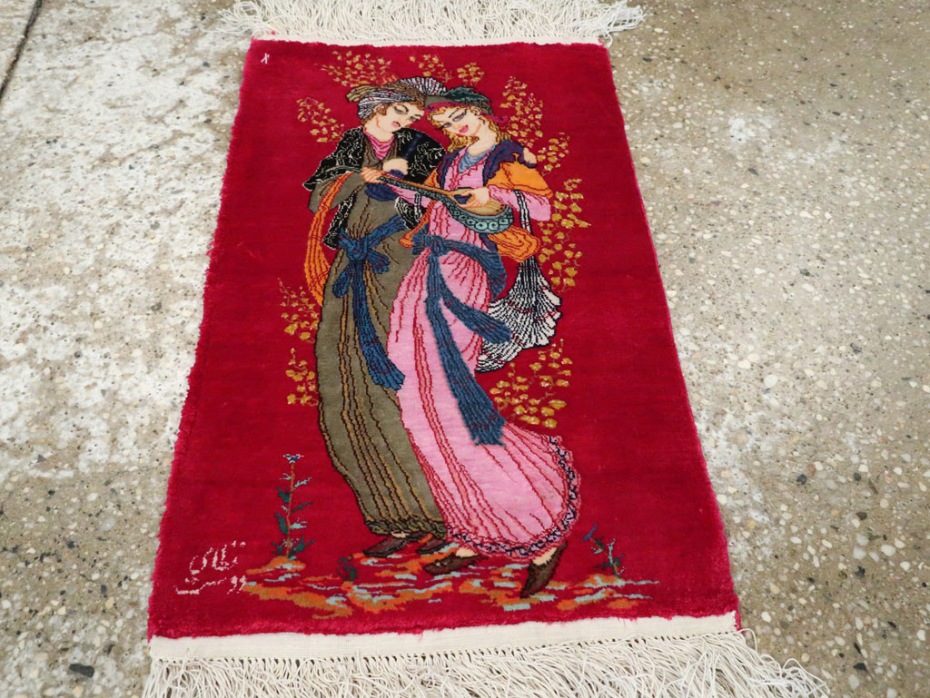 Vintage Persian Quom Pictorial Rug, No.25479 - Gsblank