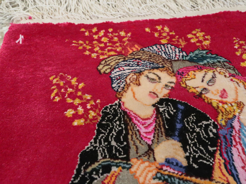 Vintage Persian Quom Pictorial Rug, No.25479 - Gsblank