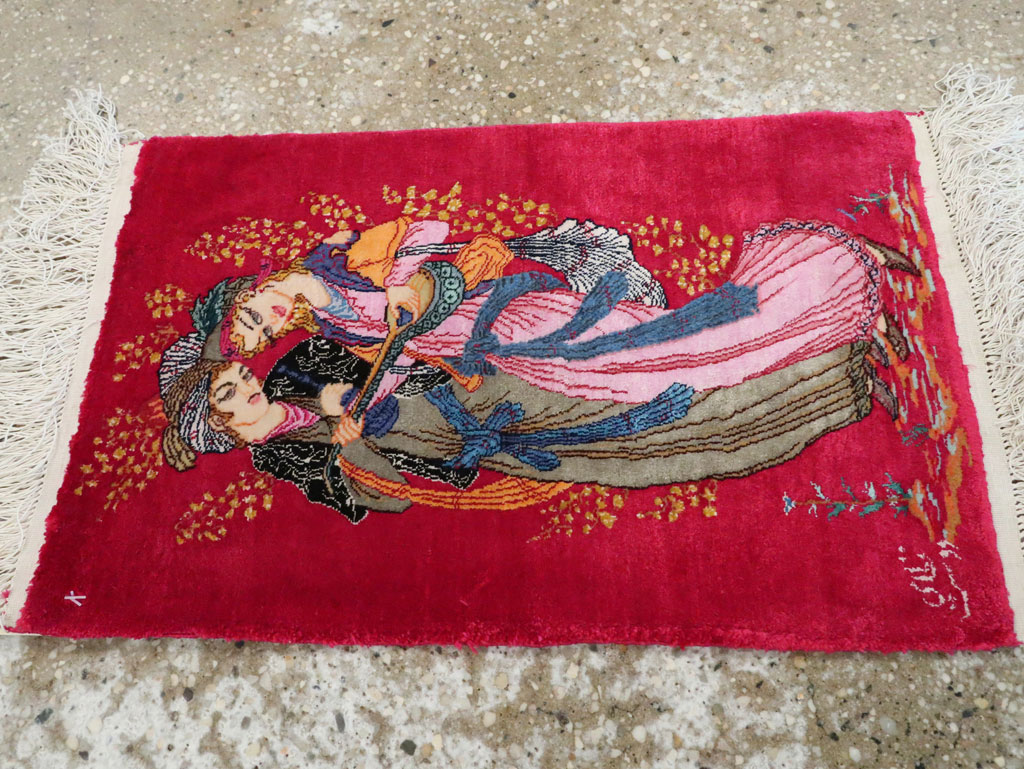 Vintage Persian Quom Pictorial Rug, No.25479 - Gsblank