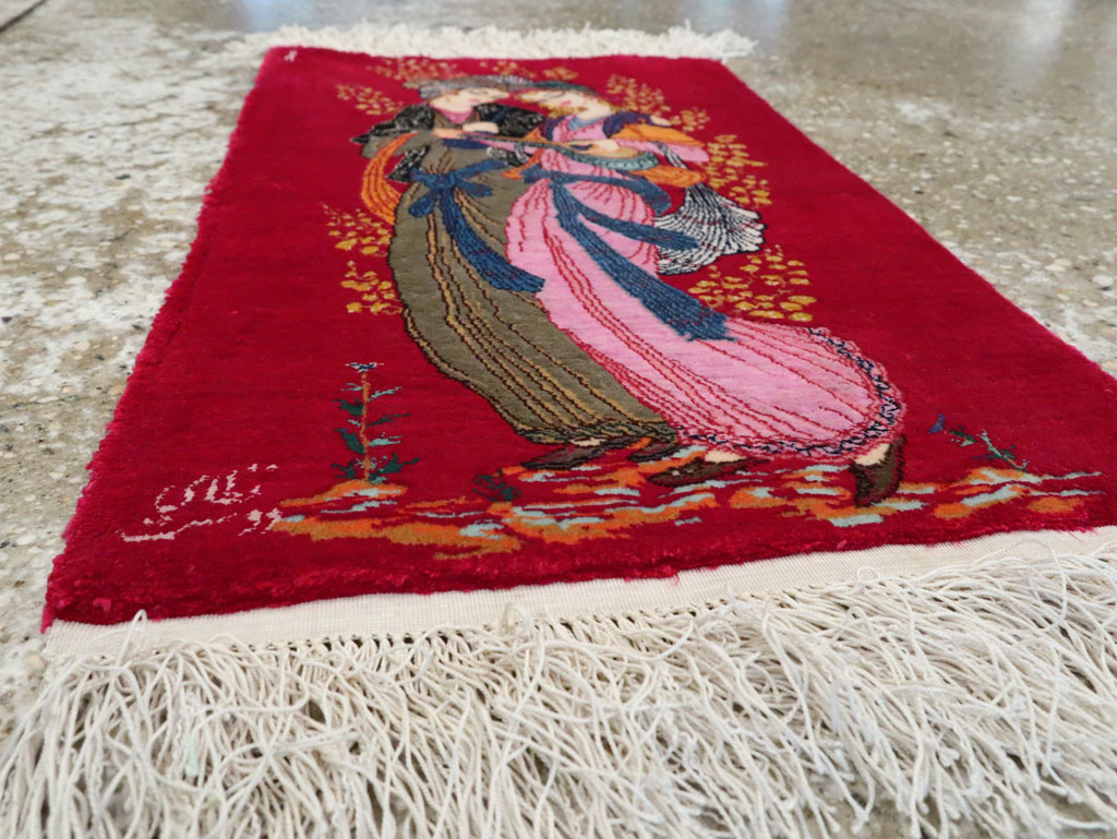 Vintage Persian Quom Pictorial Rug, No.25479 - Gsblank