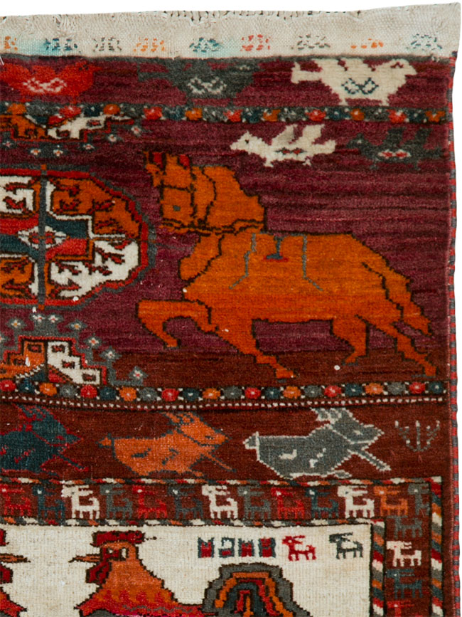 Vintage Central Asian Turkoman Pictorial Rug, No.25495 - Gsblank