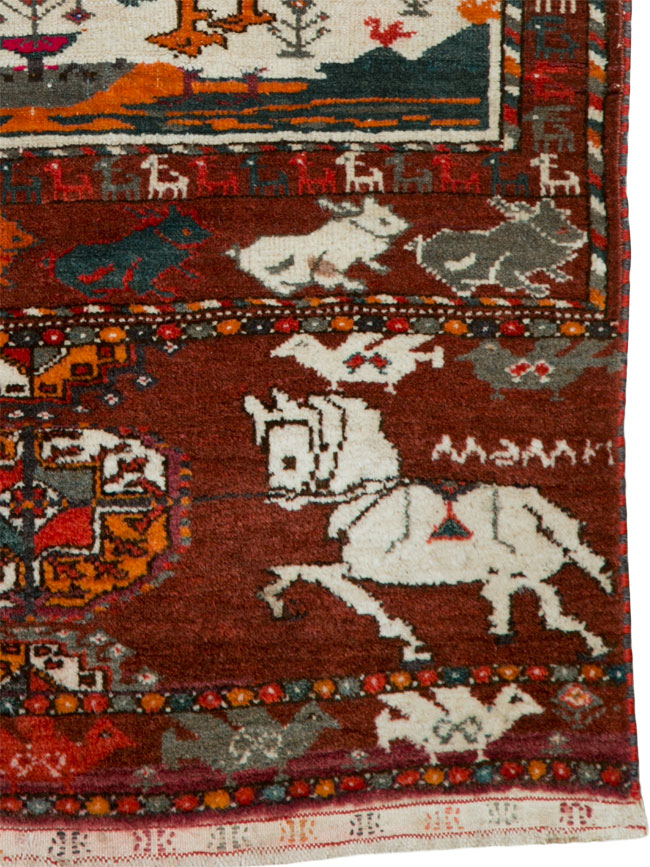 Vintage Central Asian Turkoman Pictorial Rug, No.25495 - Gsblank