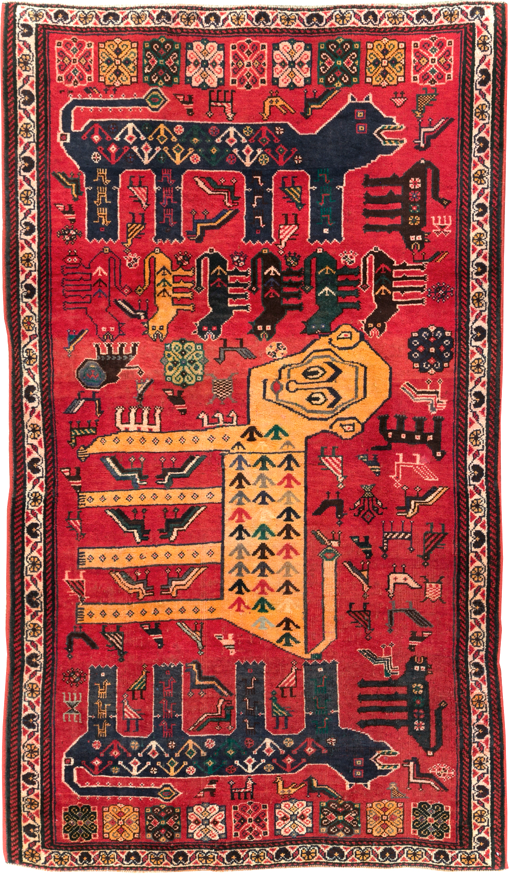 Vintage Persian Pictorial Afshar Accent Rug, No.25541 - Gsblank