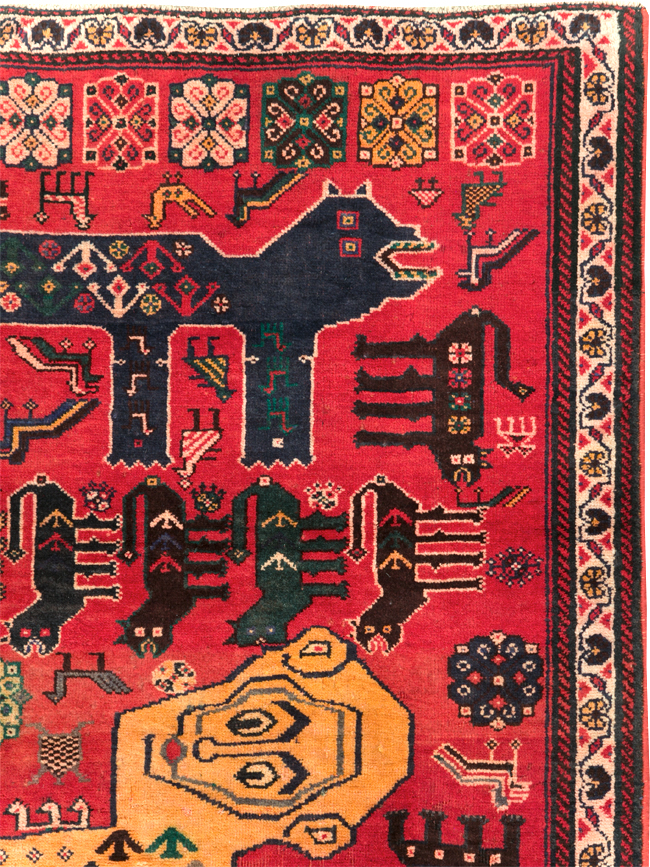 Vintage Persian Pictorial Afshar Accent Rug, No.25541 - Gsblank