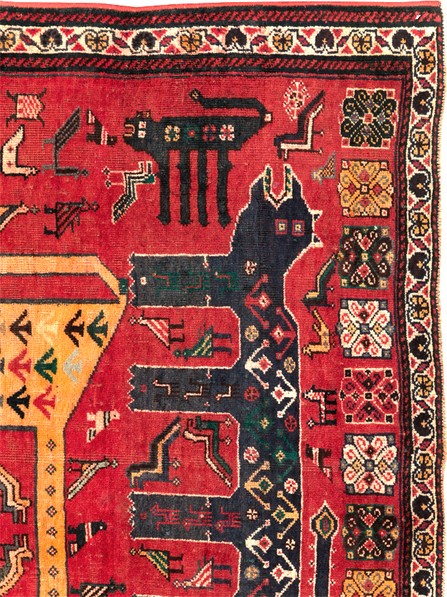 Vintage Persian Pictorial Afshar Accent Rug, No.25541 - Gsblank