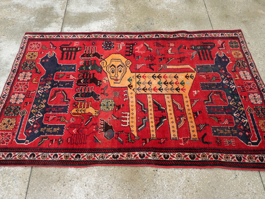 Vintage Persian Pictorial Afshar Accent Rug, No.25541 - Gsblank