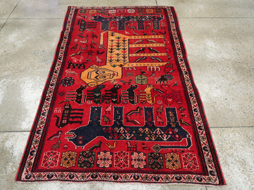 Vintage Persian Pictorial Afshar Accent Rug, No.25541 - Gsblank