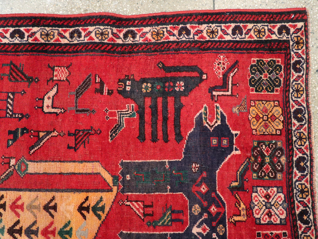 Vintage Persian Pictorial Afshar Accent Rug, No.25541 - Gsblank