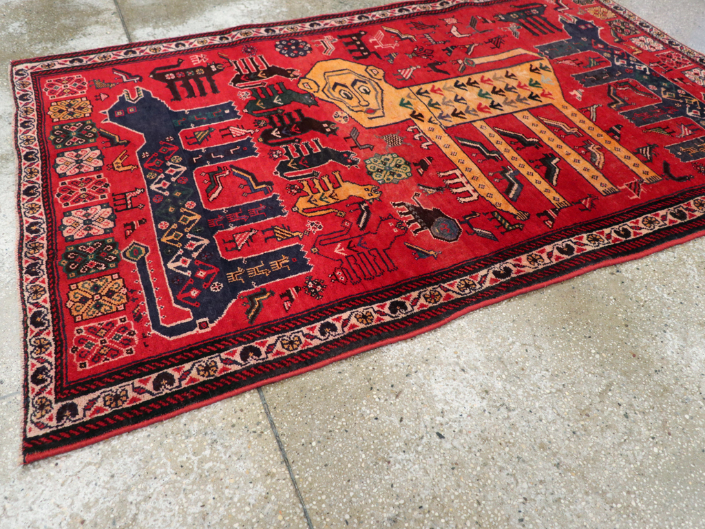 Vintage Persian Pictorial Afshar Accent Rug, No.25541 - Gsblank