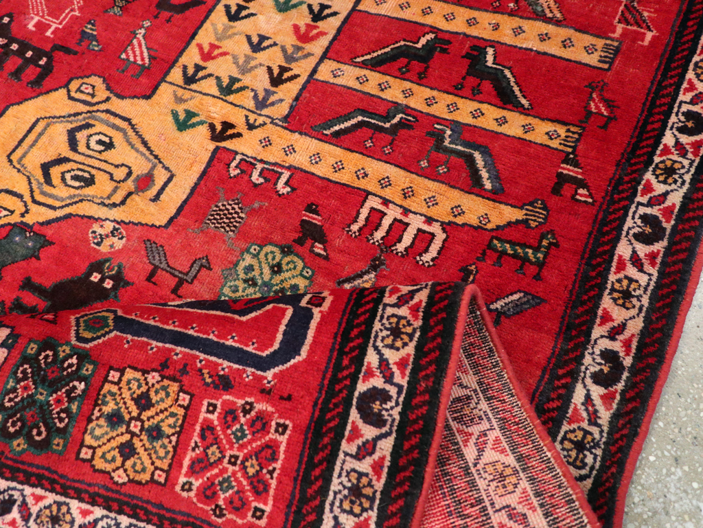 Vintage Persian Pictorial Afshar Accent Rug, No.25541 - Gsblank