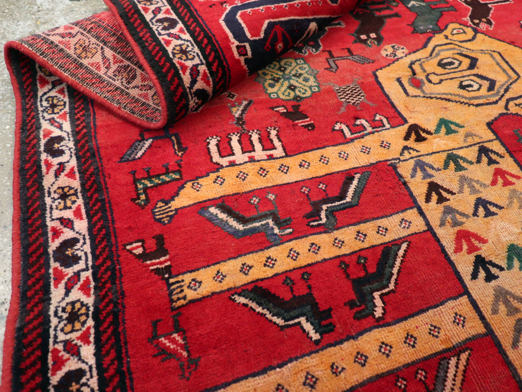 Vintage Persian Pictorial Afshar Accent Rug, No.25541 - Gsblank