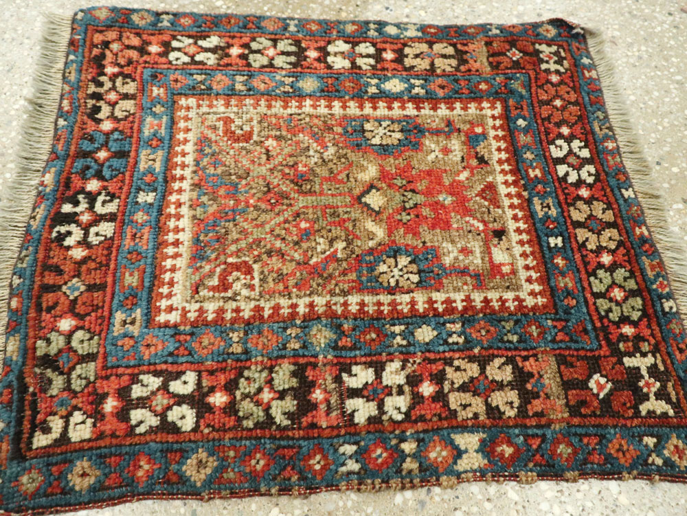 Antique Persian Qashqai Square Tribal Throw Rug, No.25568 - Gsblank