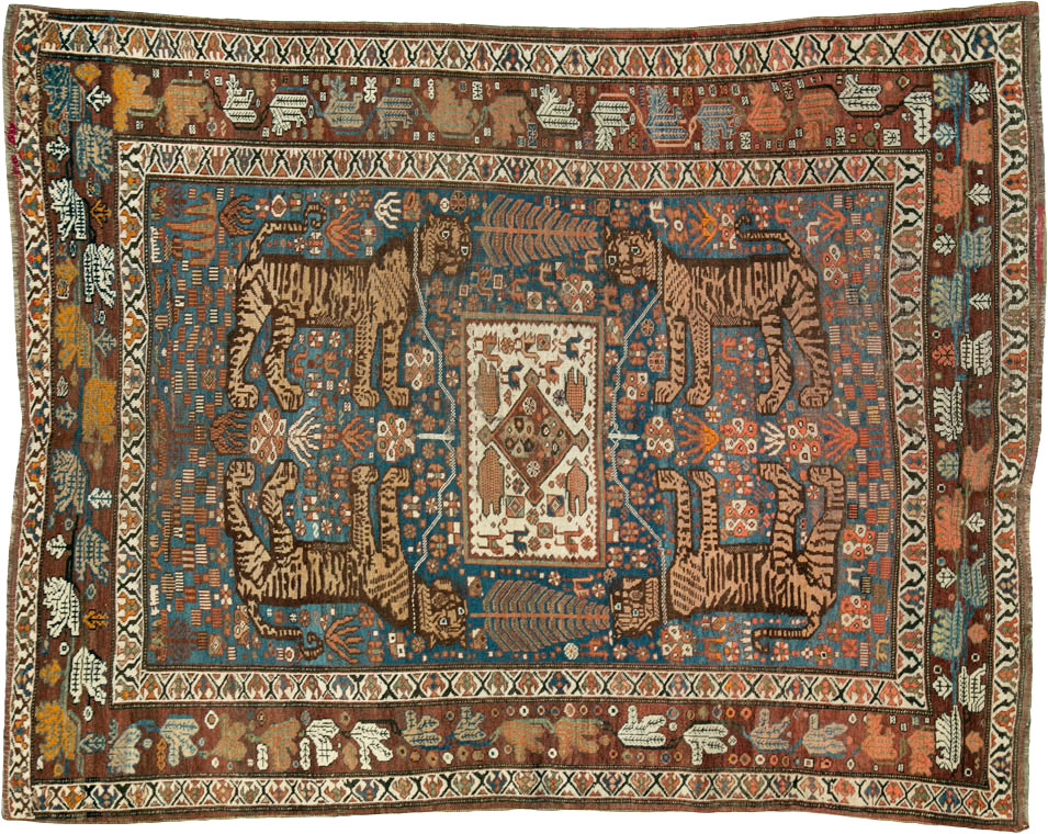 Antique Persian Qashqai Pictorial Rug, No.25570 - Gsblank