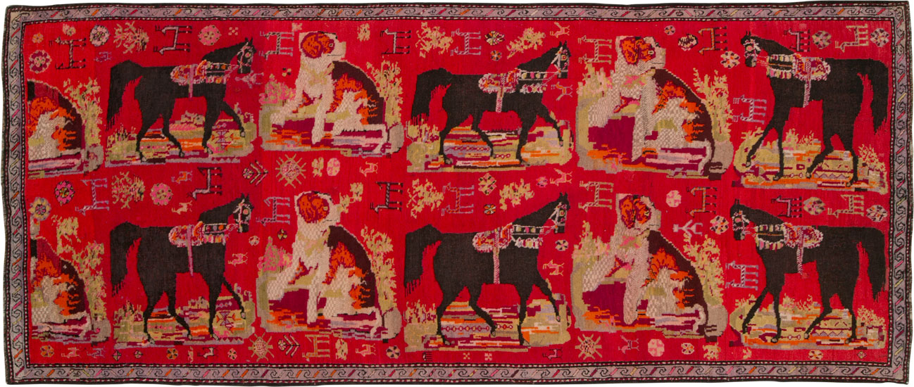 Antique Caucasian Karabagh Pictorial Rug, No.25577 - Gsblank