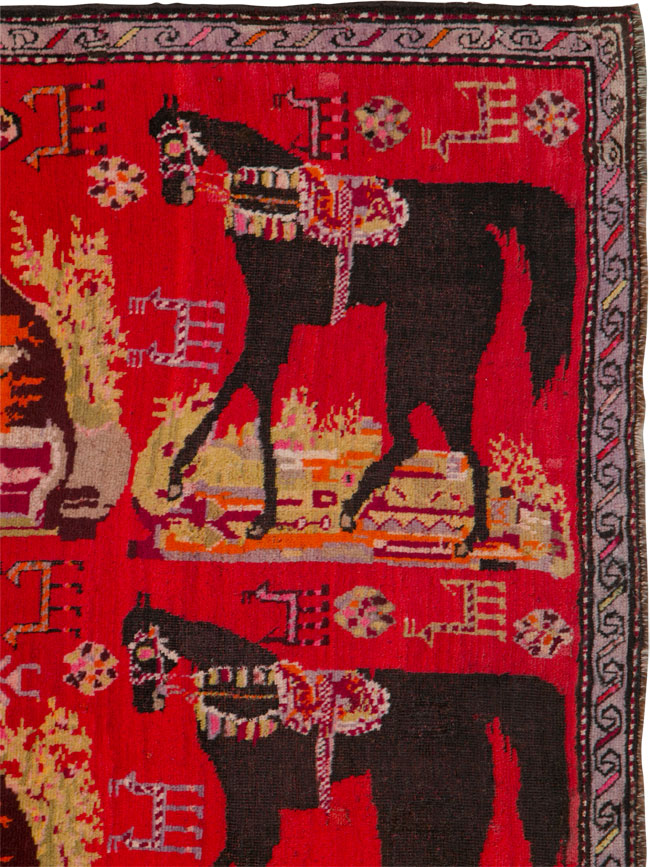 Antique Caucasian Karabagh Pictorial Rug, No.25577 - Gsblank