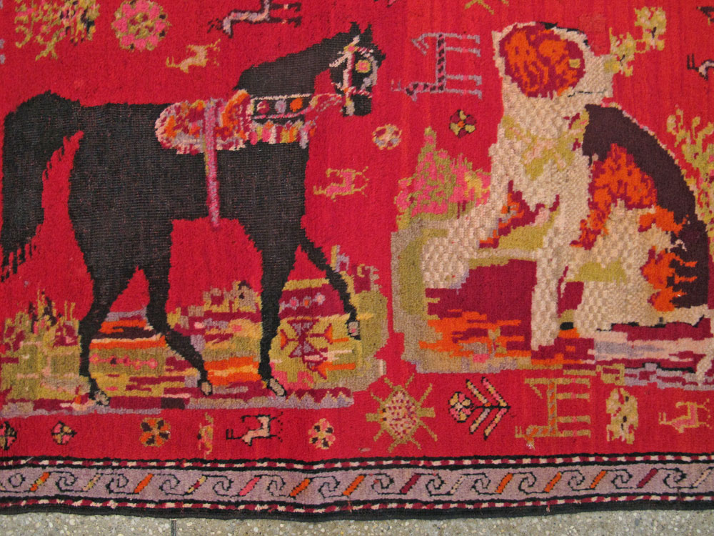 Antique Caucasian Karabagh Pictorial Rug, No.25577 - Gsblank