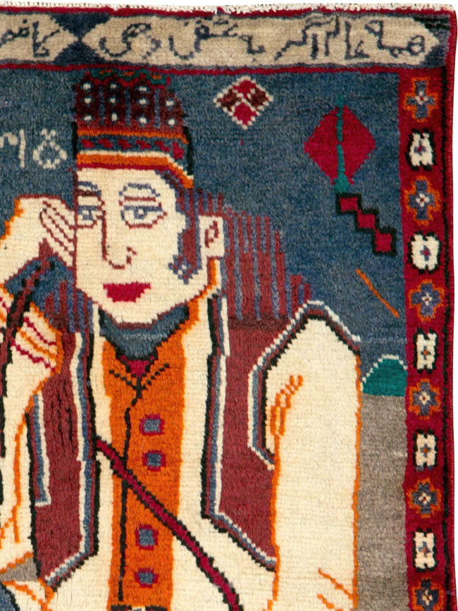 Vintage Pictorial Hamadan Rug, No.25586 - Gsblank
