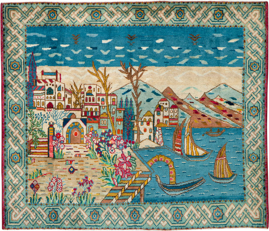 Vintage Tabriz Pictorial Rug, No.25597 - Gsblank