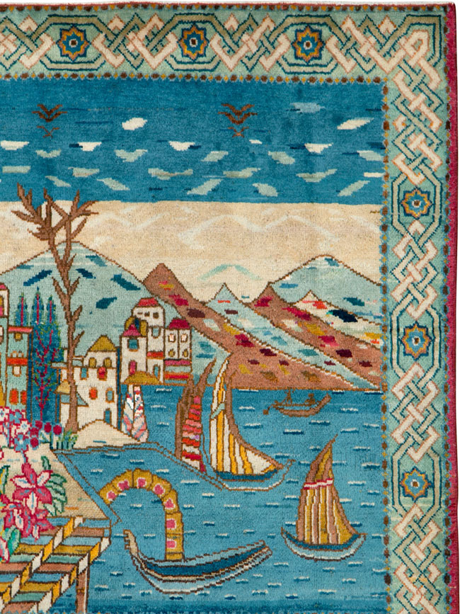 Vintage Tabriz Pictorial Rug, No.25597 - Gsblank